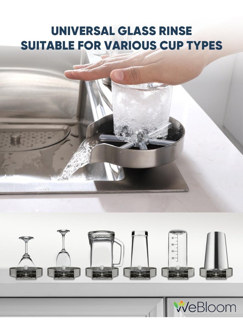 WeBloom Glass Rinser for Kitchen Sink & Coffee Bar Countertop-Brushed Nickel High Pressure Cup Washer,304 Stainless Steel Sink Accessories for Wine Glasses,Baby Bottles,Universal Bottle Cleaner - Image 5